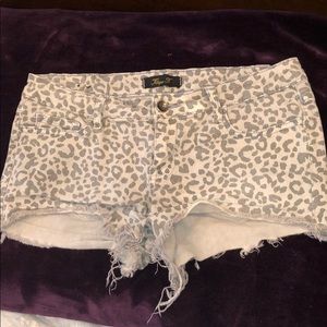 Cute gray leopard print denim shorts
